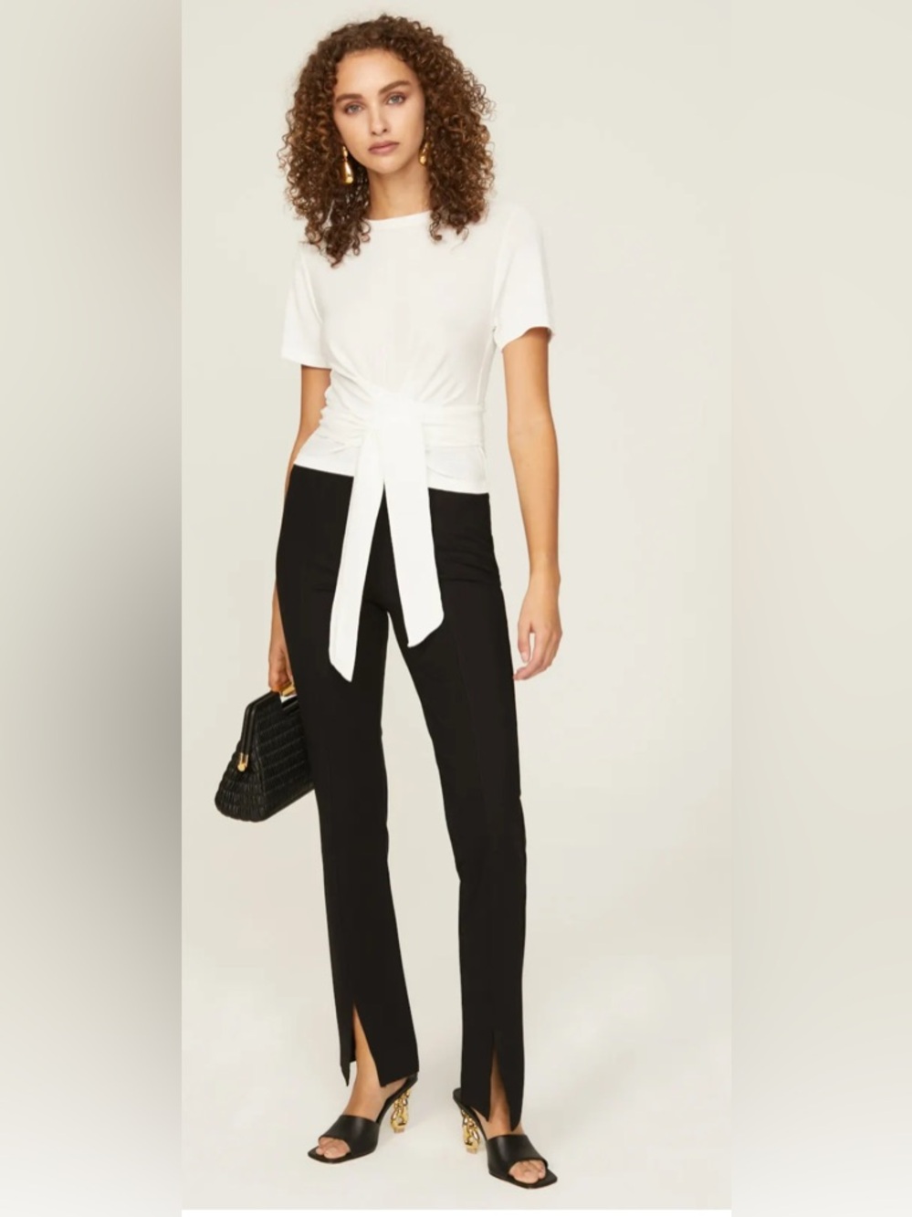 MODERN CITIZEN Jude Cropped Wrap Top Ivory Tie-Front Tee Sz L - Picture 6 of 16